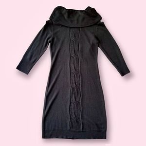 New York & Company Black Cowl-Neck Cable Knit Sweater Dress | Size Medium